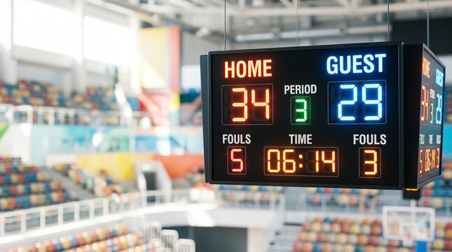 Basketball scoreboard numbers display showing home and guest scores  