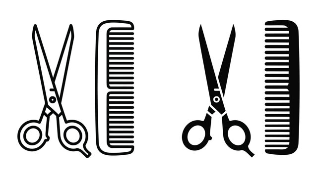 Hairdressing scissors and comb vector icon set