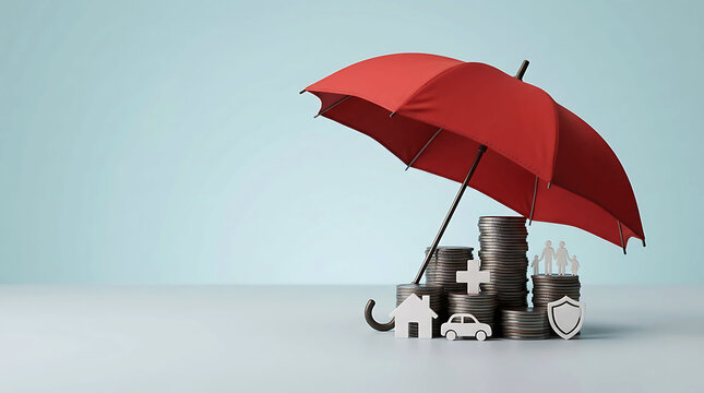 Comprehensive insurance coverage and financial security concept with umbrella