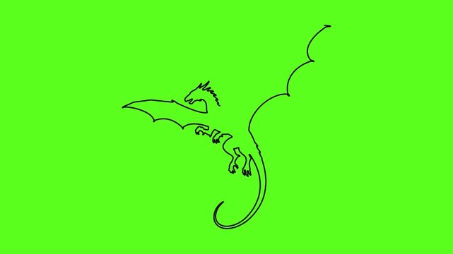 Minimalist dragon line art animation appearing on green screen plate.