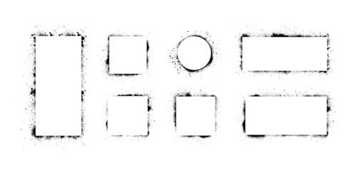 Fotobehang Karaktertjes Black spray paint frame set with grunge stencil borders, splatter texture and graffiti ink edges in square, circle and rectangle shapes. Spray graffiti empty borders with aerosol effect. Vector set  © SergeyBitos