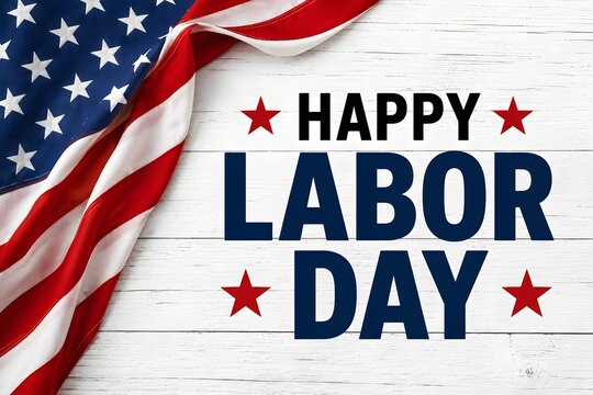 Happy Labor Day holiday banner with brush stroke background in United States national flag