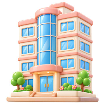 Stylized 3D office building icon isolated on transparent background