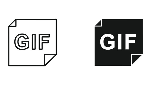 Gif file format icon vector in clean outline and solid black square styles for web development