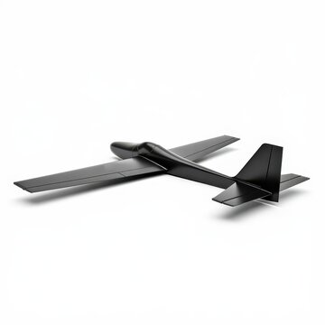 Sleek black drone aircraft with extended wings on white background, modern unmanned aerial vehicle design for surveillance and technology concepts