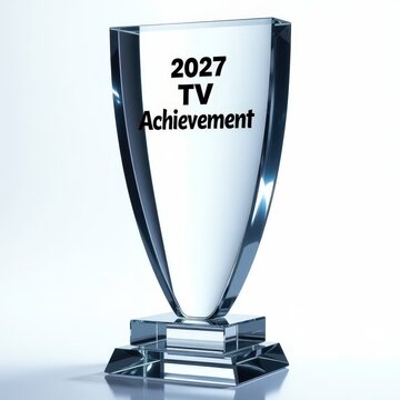 2027 tv achievement award trophy for excellence in television, transparent crystal prize, modern recognition symbol, winner success concept