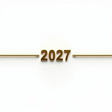 Minimalist golden 2027 year text with horizontal lines on clean white background for modern design and future concepts