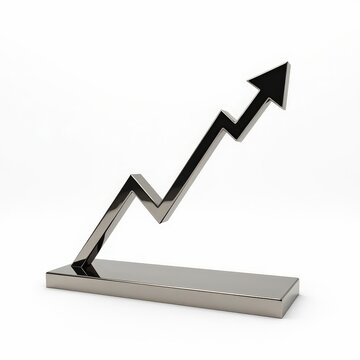 Metallic zigzag arrow symbolizing business growth and financial success on white background