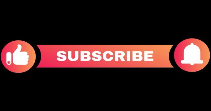 subscribe button with like thumbs up and notification bell icons. Flat 2D motion graphics pop-up overlay for YouTube videos and social media channels