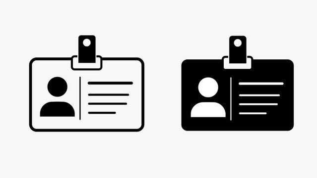 ID card badge icon set. Identification pass tag with profile photo and clip symbol for employee ID, access card, corporate pass, and press badge. Personal identification sign