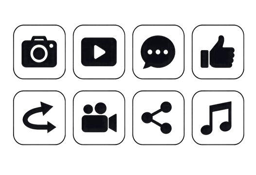Set of Popular Social Media Icons in Minimalist Black Solid style on PNG