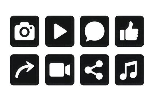 Set of Popular Social Media Icons in Minimalist Black Solid style on PNG