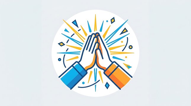 High five hands illustration in white circle