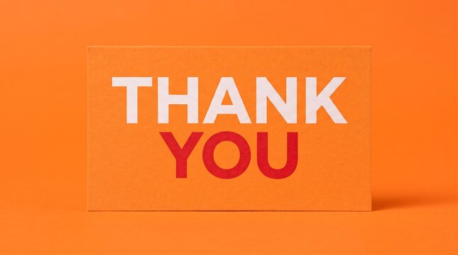Orange thank you card with bold typography. Minimalist gratitude note on vibrant background. Professional appreciation card for business.