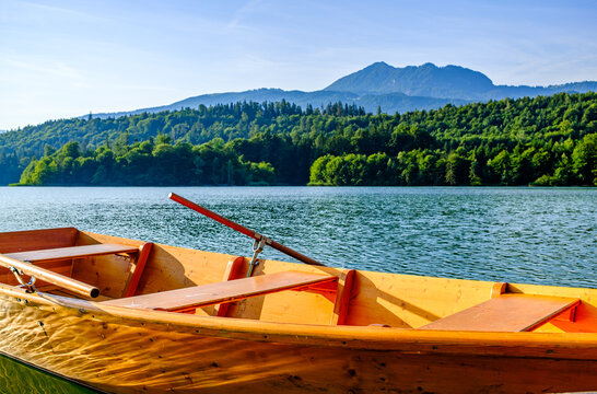 typical rowboat at a lake