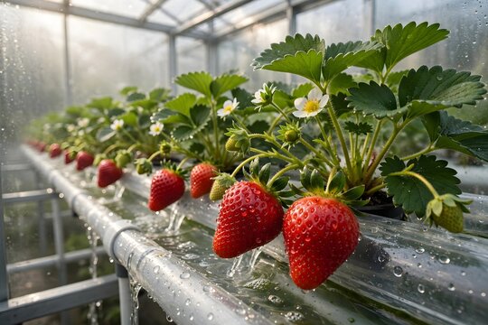 Strawberries With Leaves And Flowers