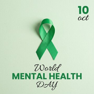 World mental health day concept design featuring a green awareness ribbon