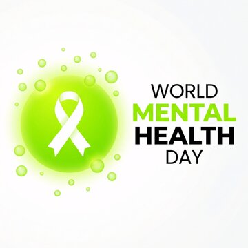 World mental health day poster with green glow and awareness ribbon vector art