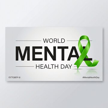 World mental health day horizontal banner featuring green awareness ribbon design