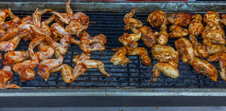 Close-up of meat on barbecue grill