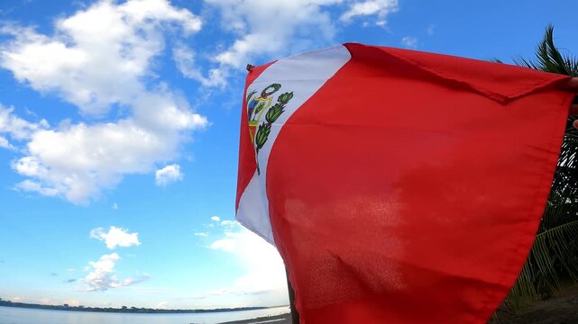 waving the Peruvian flag