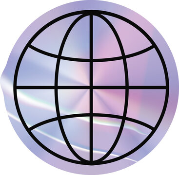 Round holographic sticker featuring a simple world globe grid pattern world map circle sticker iridescent background round label planet earth latitude lines