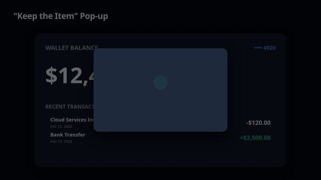 Digital interface with keep item pop-up for e-commerce refund process, for efficient customer service, financial transaction, seamless user experience, automated system