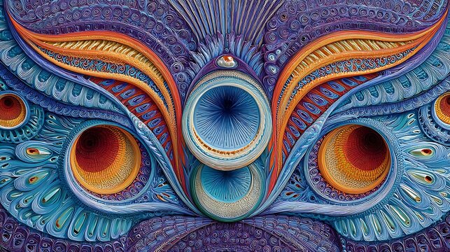Vibrant peacock feather patterns with iridescent blue green and gold eyespots