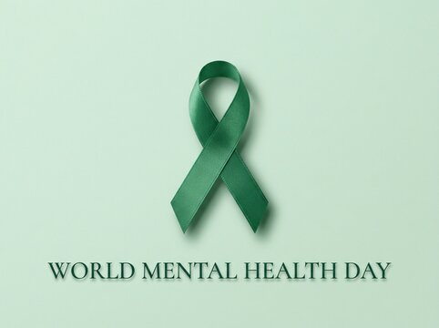 World mental health day green ribbon symbol design on light green background