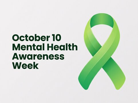 October 10 mental health awareness week design with green ribbon symbol on light