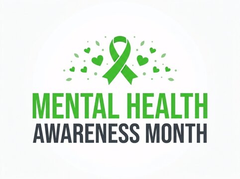 Mental health awareness month promotional banner template with green ribbon graphic