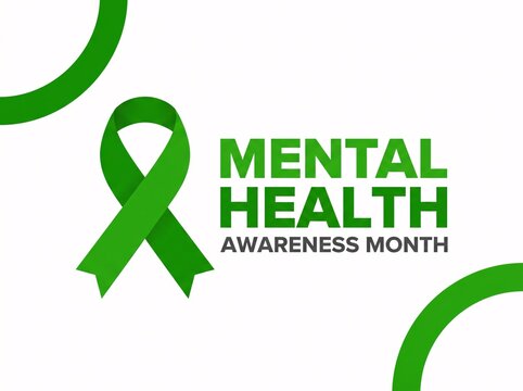 Mental health awareness month green ribbon vector background design with awareness