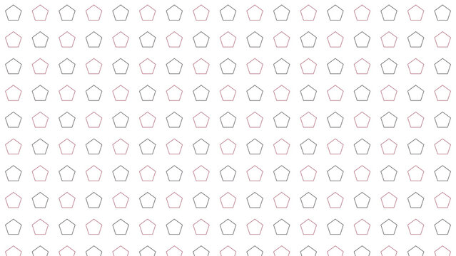 Pentagon outline seamless pattern, black and red five sided polygons in staggered rows, minimal line art on transparent background