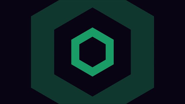 Minimalist green hexagon shape pulsing animation on dark 4k background, pulse