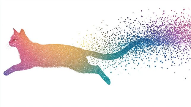 Colourful Silhouette Animal Colorful silhouette of a leaping cat with a gradient fill, showing agility and playfulness, isolated on white.