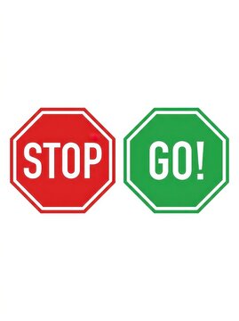 Red Stop and Green Go Octagonal Signs Isolated on White Background for Traffic and Decision Concepts