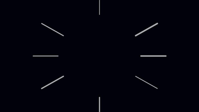 Minimalist loading spinner animation with rotating radial lines on 4k black background
