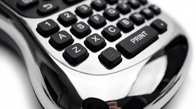 Chrome Silver Label Maker Macro Close-Up on Keypad Button Cluster