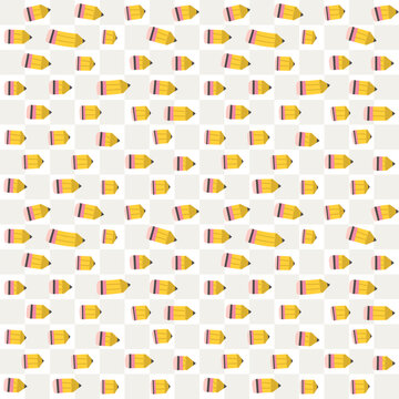 Seamless pencil pattern on checkered background for school stationery fabric wrapping and education design