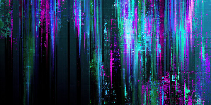 Neon Digital Glitch Texture with Vertical Lines on Black