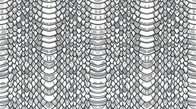 Seamless Black and White Cobra Scale Pattern Hand Drawn Texture Background