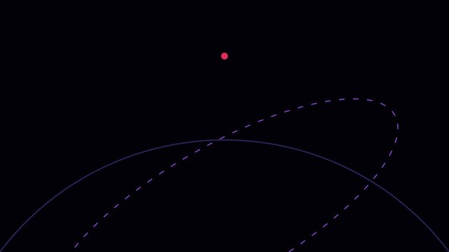 Minimalist planet orbit animation with red satellite point and orbital path line 4k space