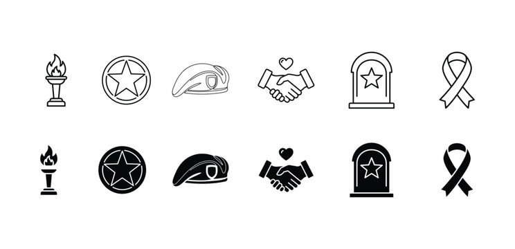 A diverse collection of vintage and symbolic icons representing history remembrance and cultural significance beautifully rendered