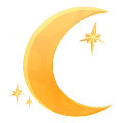 Golden Crescent Moon Halloween PNG Illustration © Iwarin Studio
