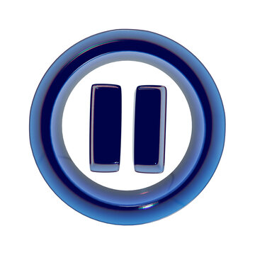 3D Glossy Blue Pause Button Isolated on Transparent Background
