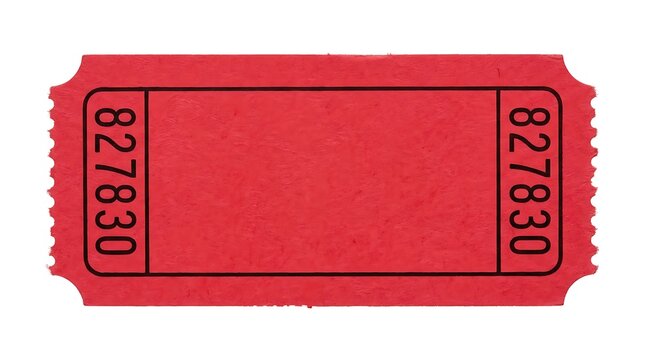 Single red raffle ticket with serial number isolated on a white background
