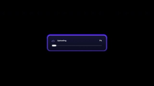 Premium SaaS cloud file upload progress bar with particle splash motion graphics