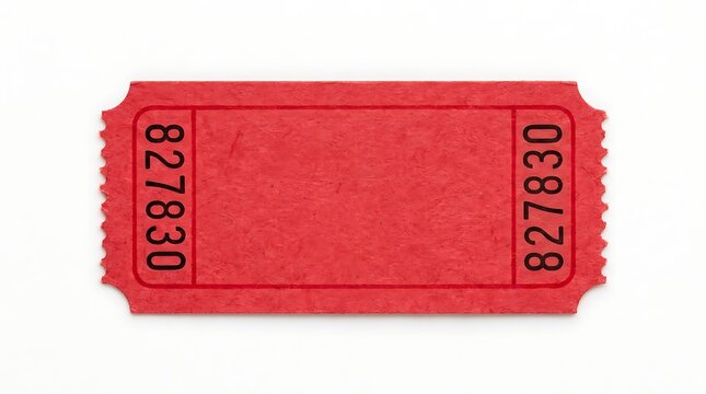 Single red raffle ticket isolated on white background for event entry and prize draw