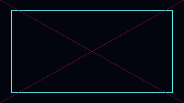 Neon geometric frame overlay with diagonal lines for motion and editing animation 4k border