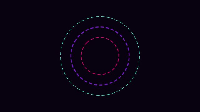 Neon dashed circles pulsing animation abstract 4k background, loop